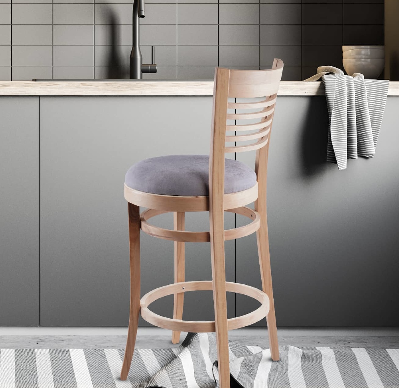 تصویر 2 از صندلی چوبی بار پایه مرتفع مناسب کانتر خانگی